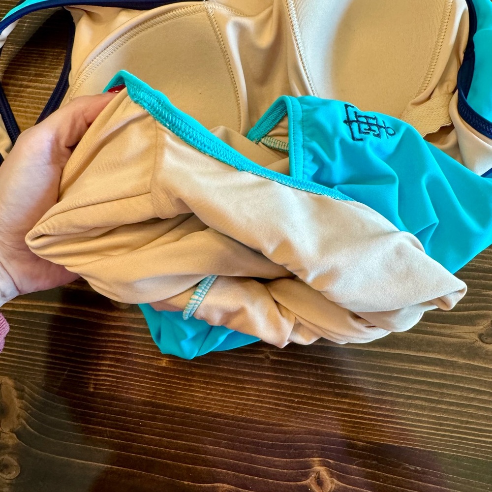 Lands'‎ End One Piece Swimsuit in Teal with Navy Trim - Picture 5 of 7